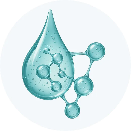 Gouttelette d'acide hyaluronique aux molécules liées, un actif du sérum GRWOOTS, illustré pour Mira Visions