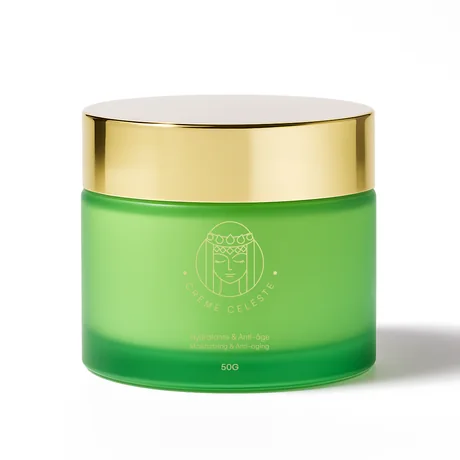 Crème Céleste Idili, crème de jour dans un pot vert dépoli à couvercle doré