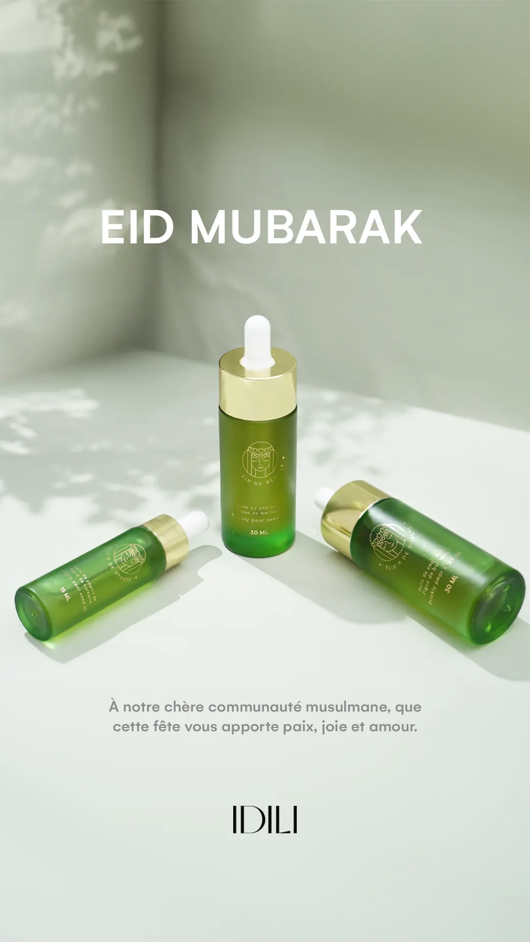 Campagne saisonnière Idili Aïd Moubarak diffusée en story Instagram, conçue par Mira Visions