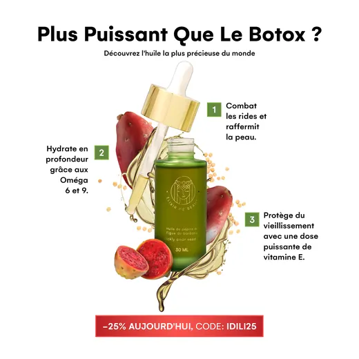 Création Idili « plus puissante que le botox » avec l'huile et ses ingrédients, par Mira Visions