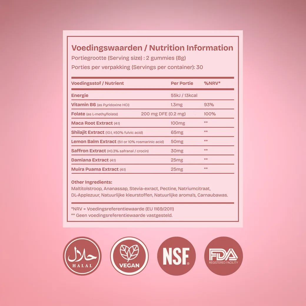 Panneau d'information nutritionnelle Kyachi avec le tableau des portions, les mentions allergènes et les marques halal, vegan, NSF et FDA, conçu par Mira Visions