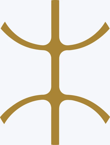 Le motif amazigh de l'ovale divisé en quatre, tiré de l'emblème Quedebio, doré sur blanc